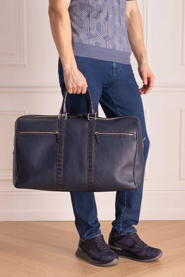 Cesare di Napoli man blue leather travel bag for men купить с ценами и фото 143188 - photo 2