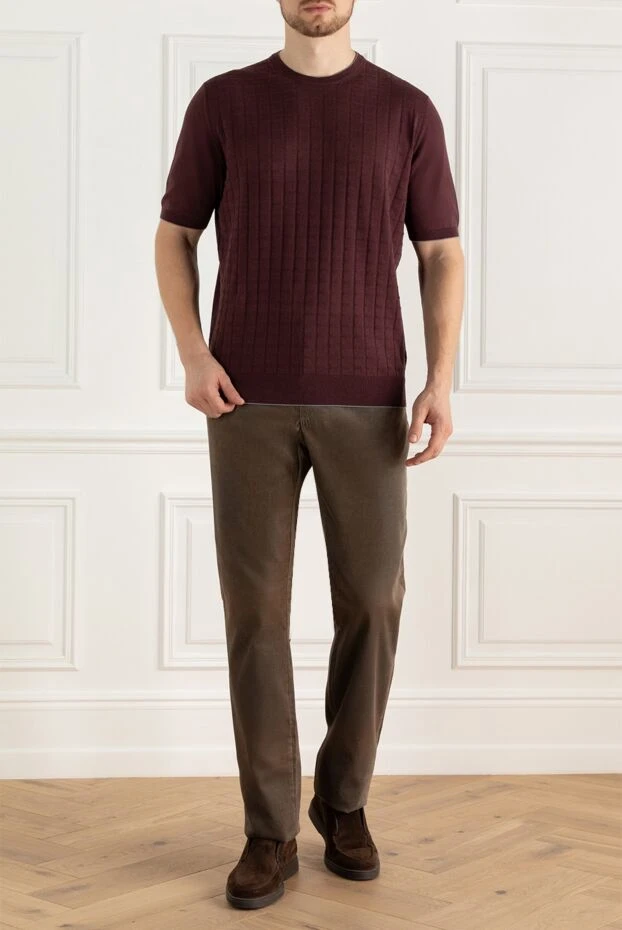 Cesare di Napoli man cotton short sleeve jumper burgundy for men купить с ценами и фото 143311 - photo 2