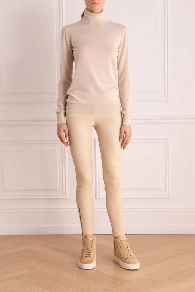 Brunello Cucinelli woman beige leather trousers for women купить с ценами и фото 143488 - photo 2