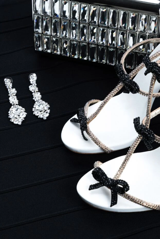 Rene Caovilla босоножки женские кожаные белые со стразами и бантами 143513 - фото 2