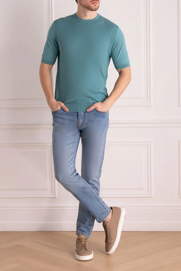 Cesare di Napoli man short sleeve jumper in silk green for men купить с ценами и фото 143609 - photo 2