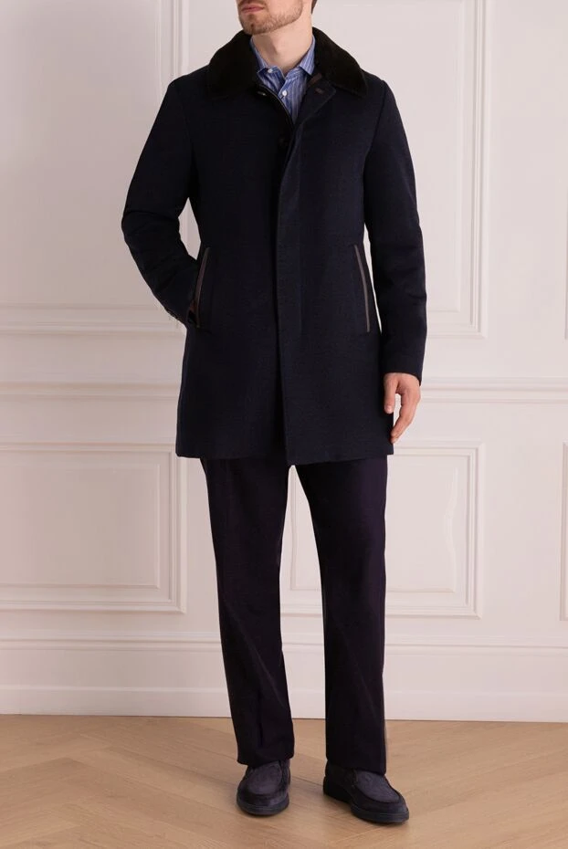 Gallotti man cashmere and fur coat blue for men купить с ценами и фото 143622 - photo 2