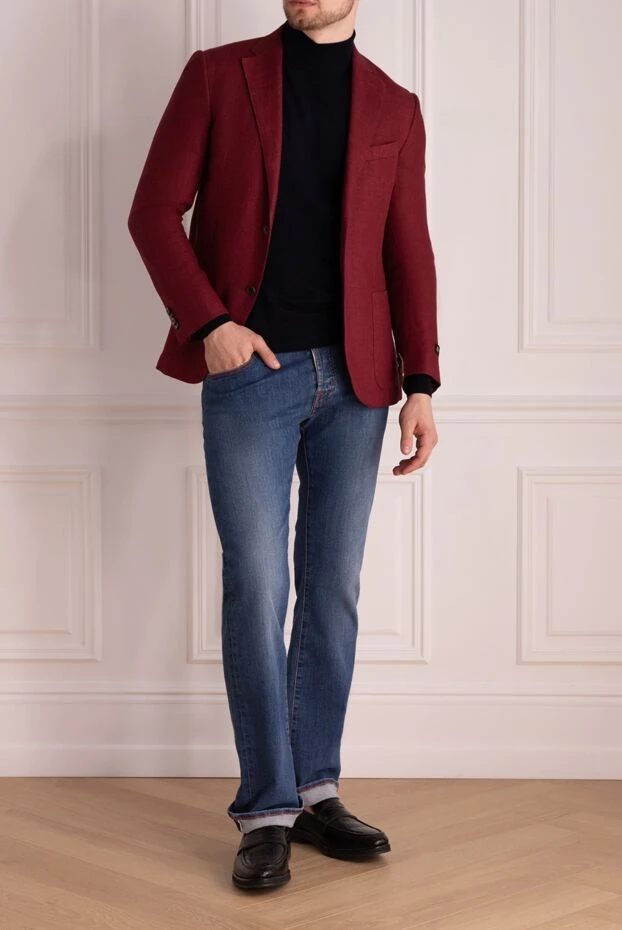 Corneliani man men's burgundy linen and wool jacket купить с ценами и фото 143682 - photo 2