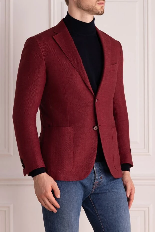 Corneliani ерлерге арналған бургундия зығыр және жүннен жасалған күрте 143682 - фото 3