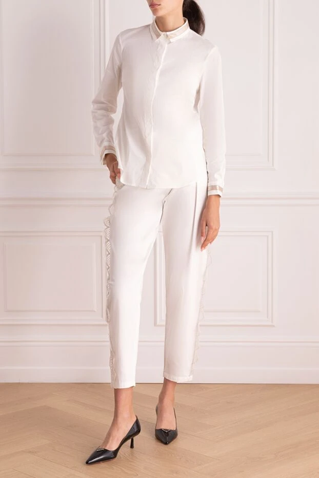 Giamba woman white cotton trousers for women купить с ценами и фото 143998 - photo 2