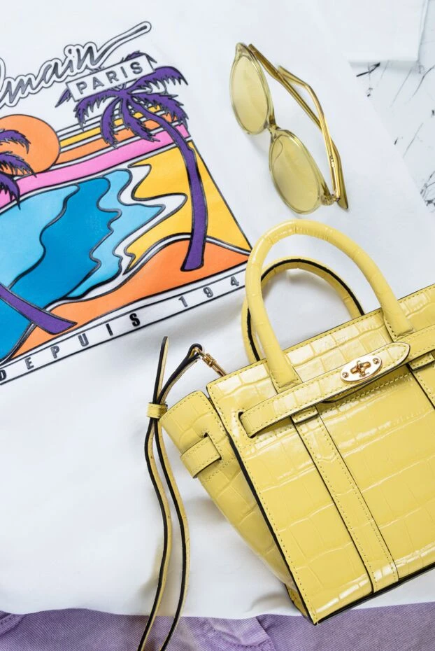 Әйелдердің түймесі бар сары былғары сөмкесі - фото 2