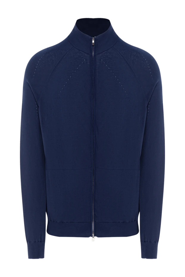 Кардиган хлопковый темно-голубой с рукавами реглан мужской - фото 1