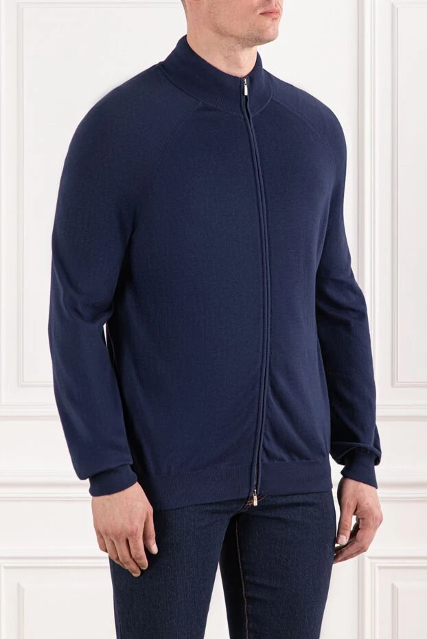 Malo кардиган хлопковый темно-голубой с рукавами реглан мужской 144191 - фото 3