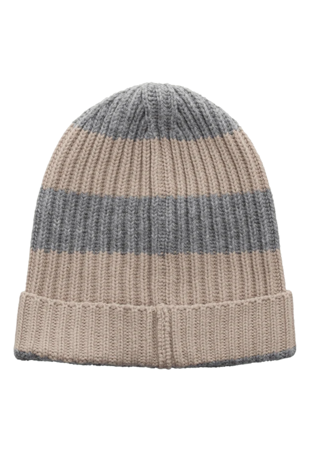Malo шапка из кашемира вязаная бежевая в контрастную темную полоску мужская 144216 - фото 3