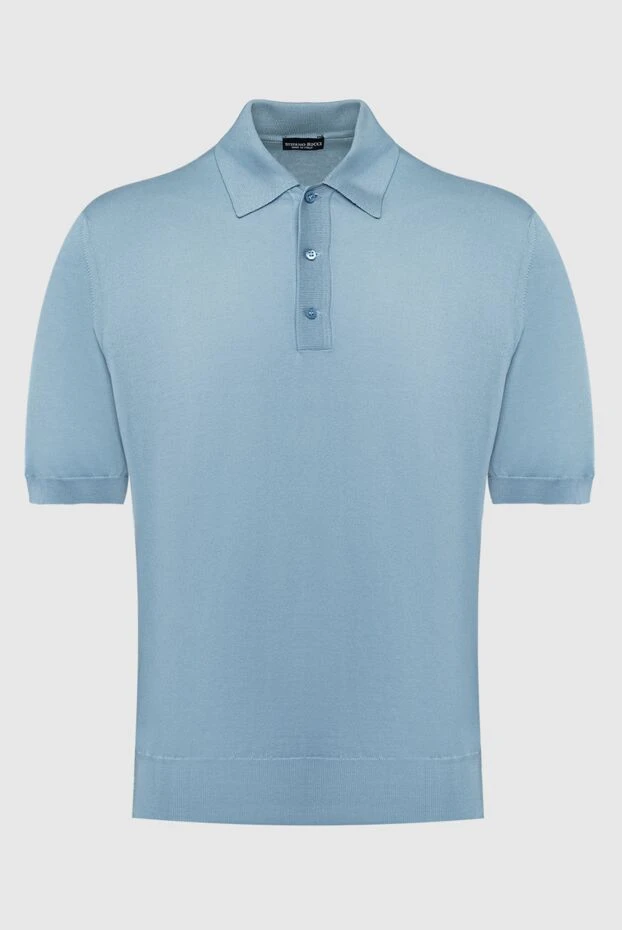 Мужское трикотажное поло в классическом голубом цвете на трех пуговицах - фото 1