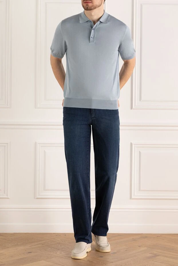 Stefano Ricci мужское трикотажное поло в классическом голубом цвете на трех пуговицах 144239 - фото 2