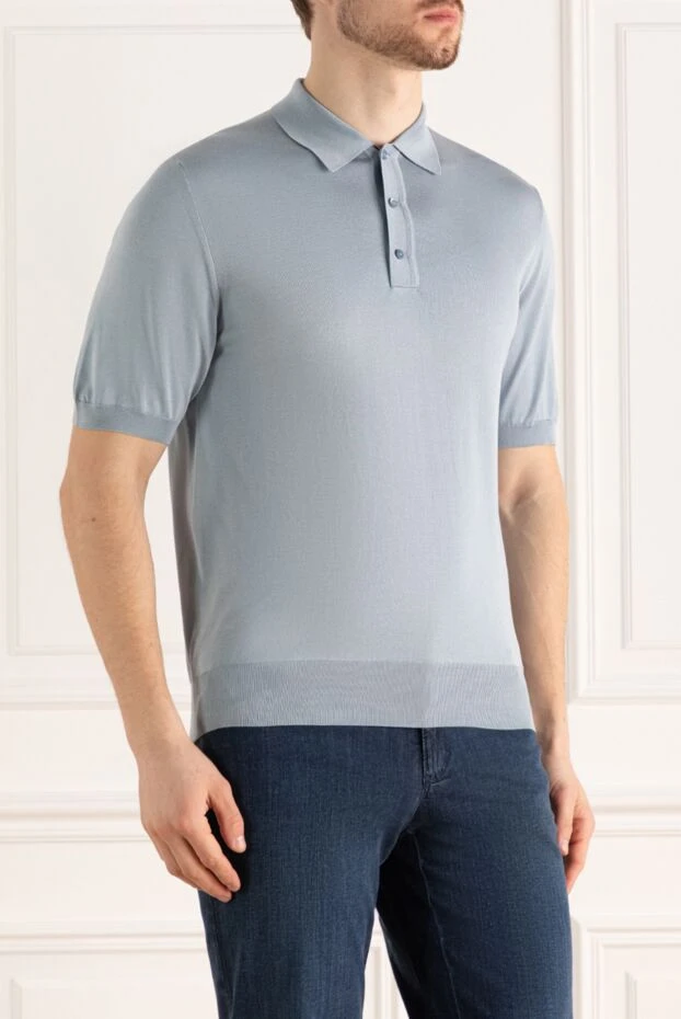 Stefano Ricci men's knitted polo shirt in classic blue with three buttons 144239 - photo 3