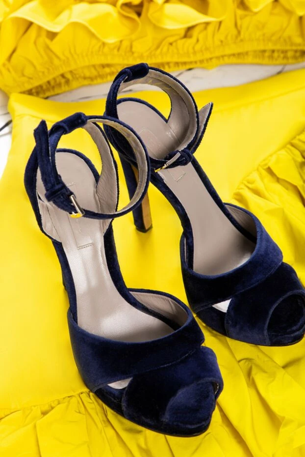 Kiton босоножки женские синие бархатные кожаные  144273 - фото 2