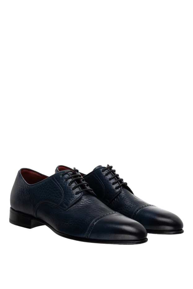 Barrett dark blue textured leather cap-toe derby shoes for men 144280 - photo 3