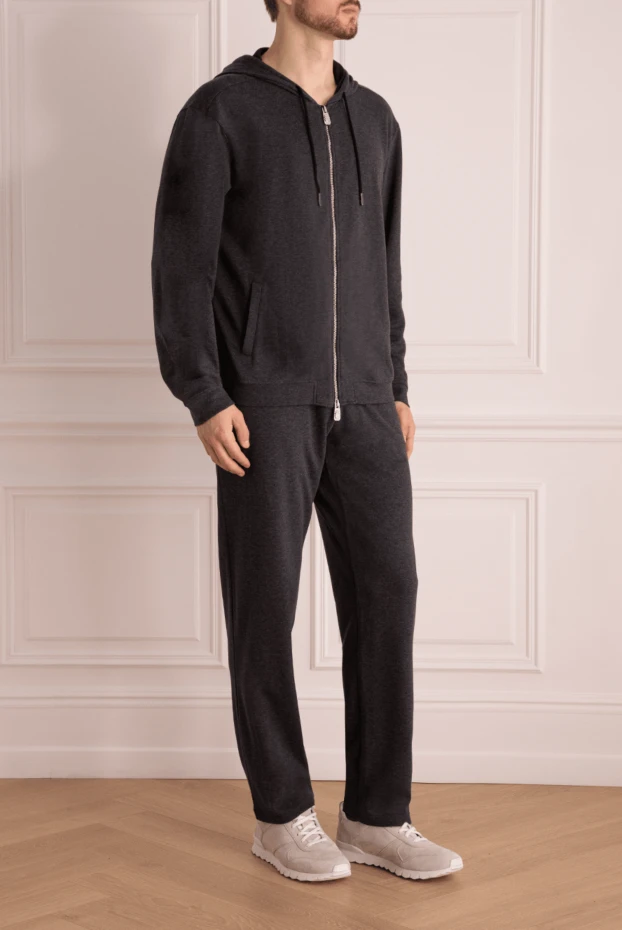 Billionaire қапюшоны бар ерлерге арналған қою сұр жібек спорттық костюм 144321 - фото 3