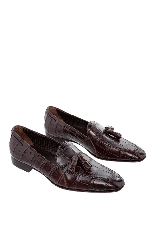 Cesare di Napoli лоферы из кожи аллигатора бордовые мужские 144349 - фото 3