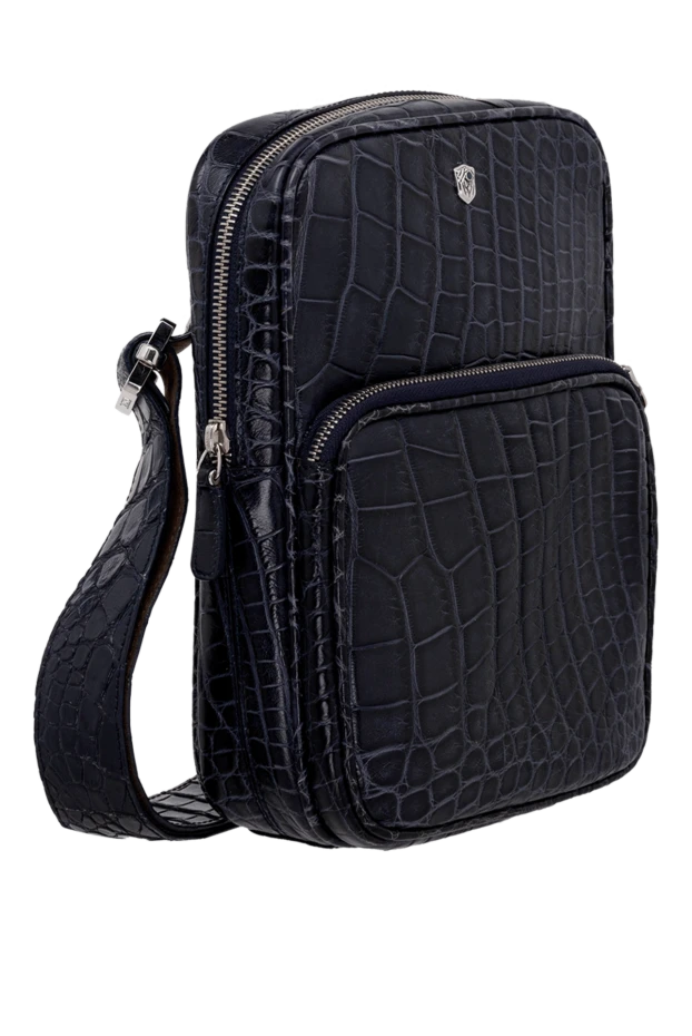 Tardini ерлерге арналған екі бөлімді қара иық сөмкесі америкалық балауыздалған аллигатор былғарысынан жасалған 144381 - фото 3