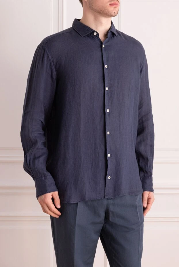 MC2 Saint Barth men's classic linen shirt in dark blue 144412 - photo 3