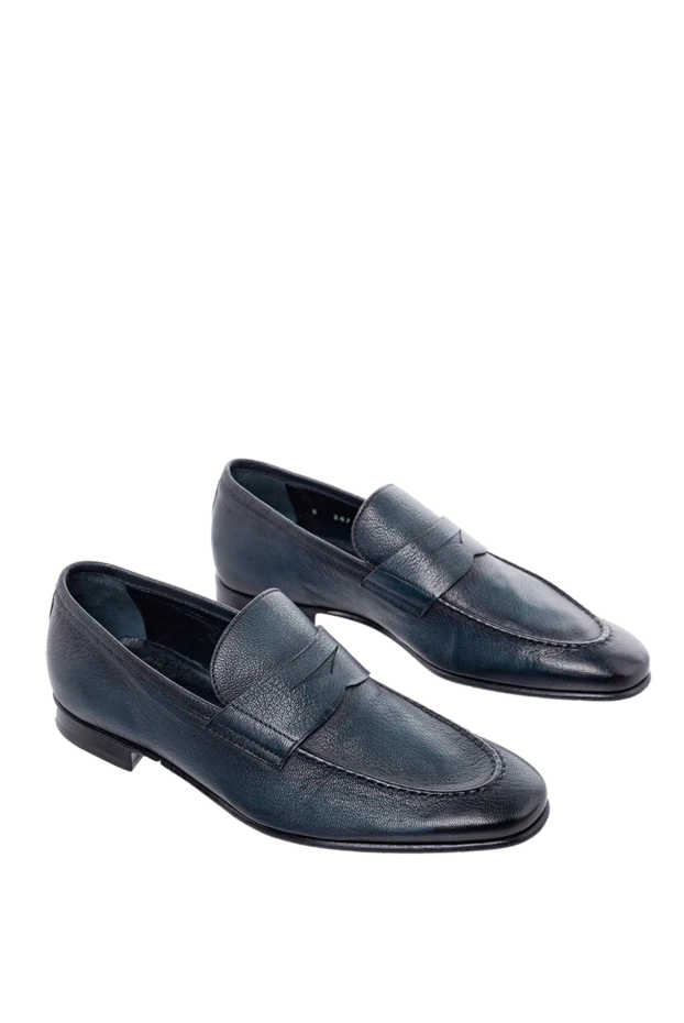 Barrett textured leather penny loafers in ink blue for men 144449 - photo 3