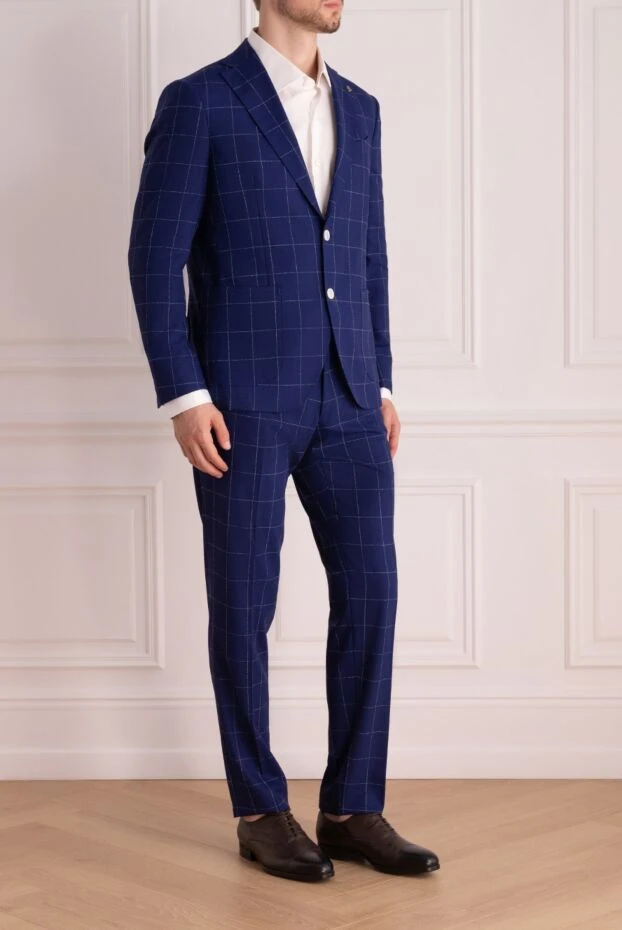 Sartoria Latorre wool blue suit in contrast check with accent buttons men's 144518 - photo 3
