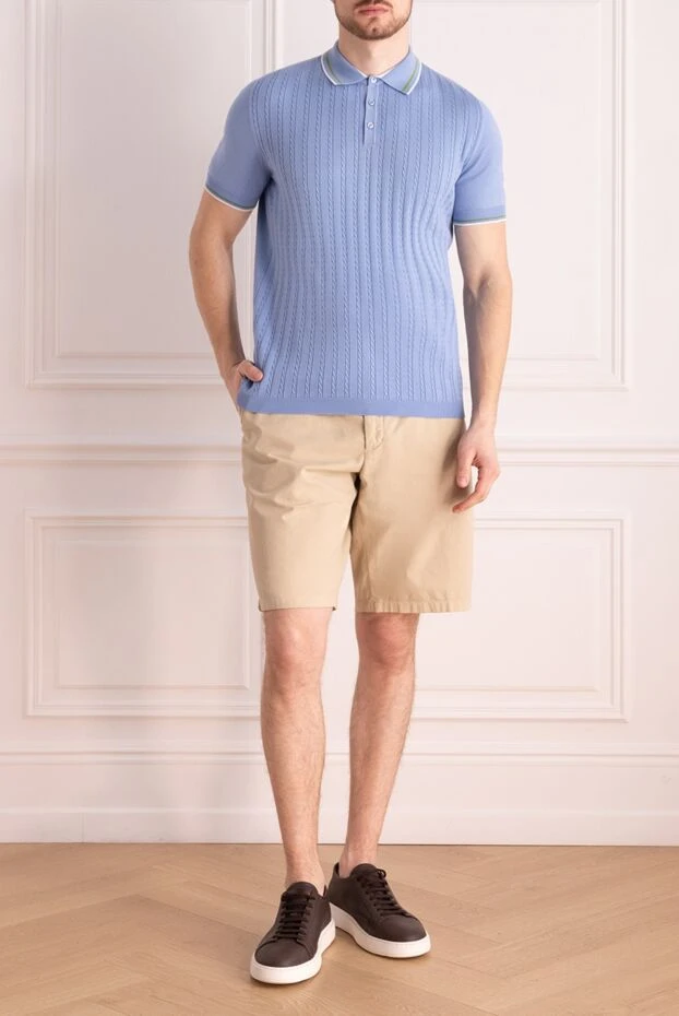 Kiton поло хлопковое голубое в вязаный рубчик мужское 195817 - фото 2
