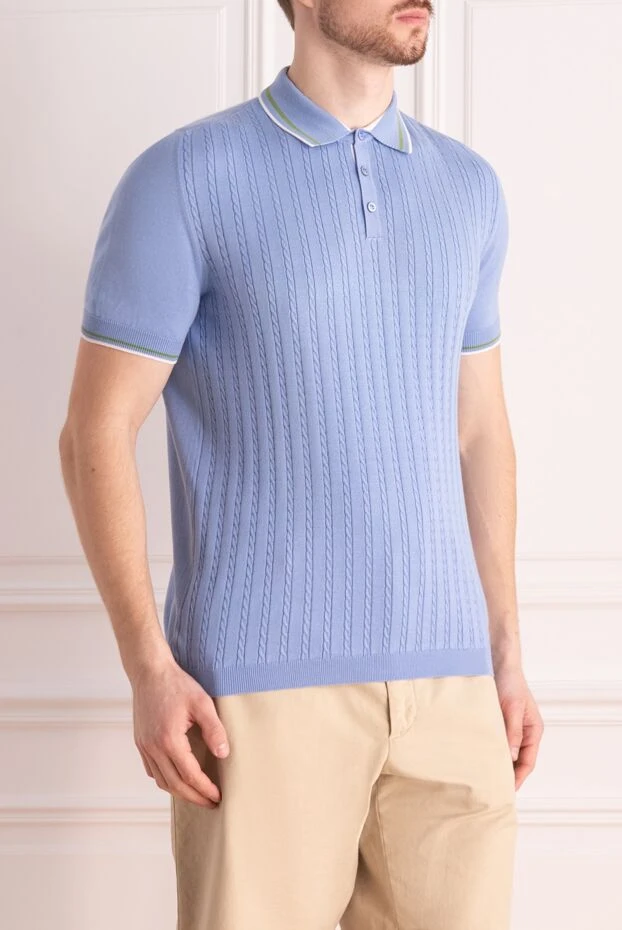 Kiton поло хлопковое голубое в вязаный рубчик мужское 195817 - фото 3