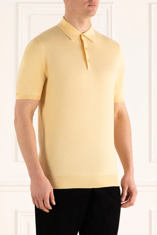 Kiton мужская рубашка поло из мягкого хлопкового джерси в желтом оттенке 196317 - фото 3