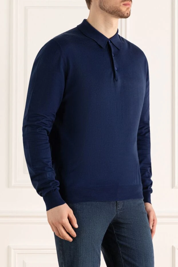 Kiton blue polo shirt made of cotton yarn with tight knit and button collar
 144554 - photo 3