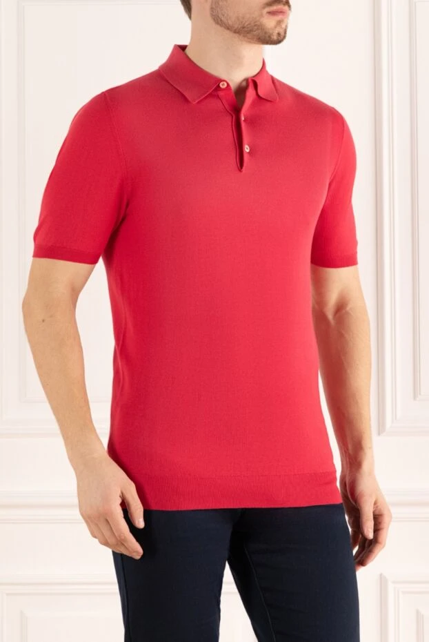 Kiton мужское однотонное хлопковое поло на пуговицах для лета 195480 - фото 3