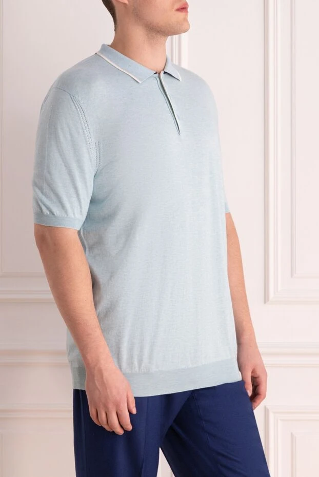 Kiton blue cotton and cashmere polo for men 144564 - photo 3