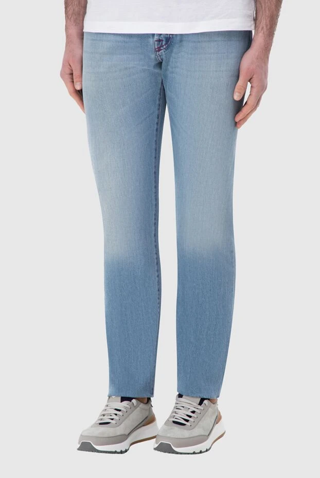 Kiton ерлерге арналған қызыл былғары жамылғысы бар көк тік аяқты джинсы
 144606 - фото 3