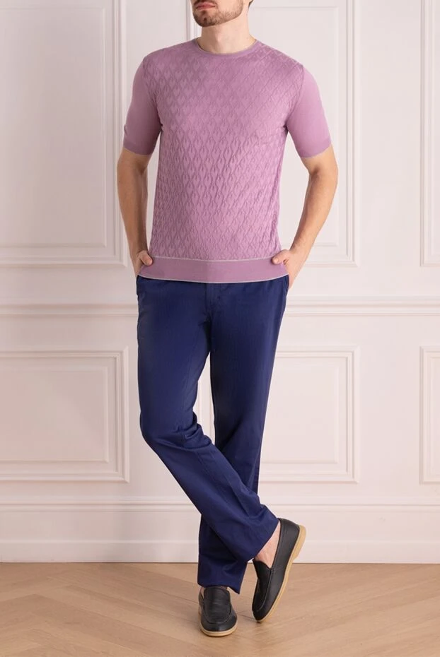 Cesare di Napoli man short sleeve jumper in silk and cotton pink for men купить с ценами и фото 144610 - photo 2