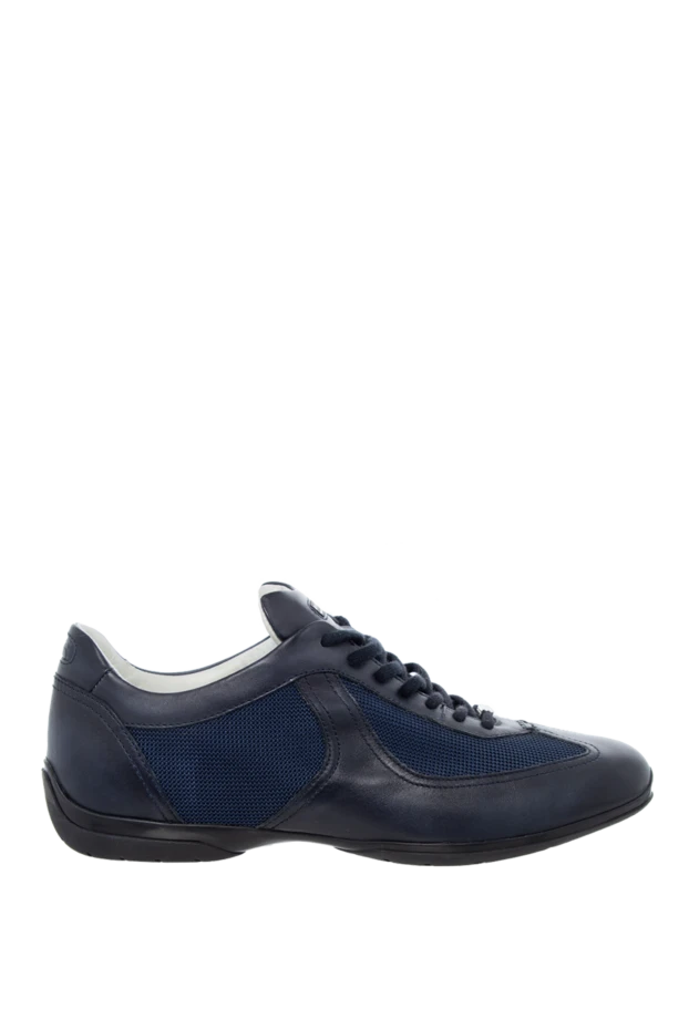 Santoni man sneakers in leather and textile blue for men купить с ценами и фото 144638 - photo 1