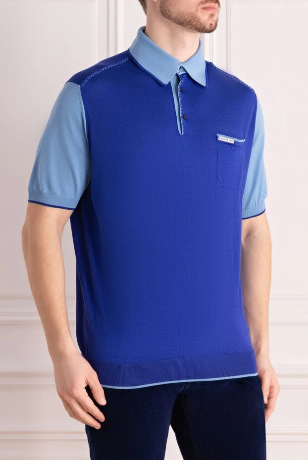 Stefano Ricci a deep blue silk polo shirt with contrasting light blue sleeves.
 144650 - photo 3
