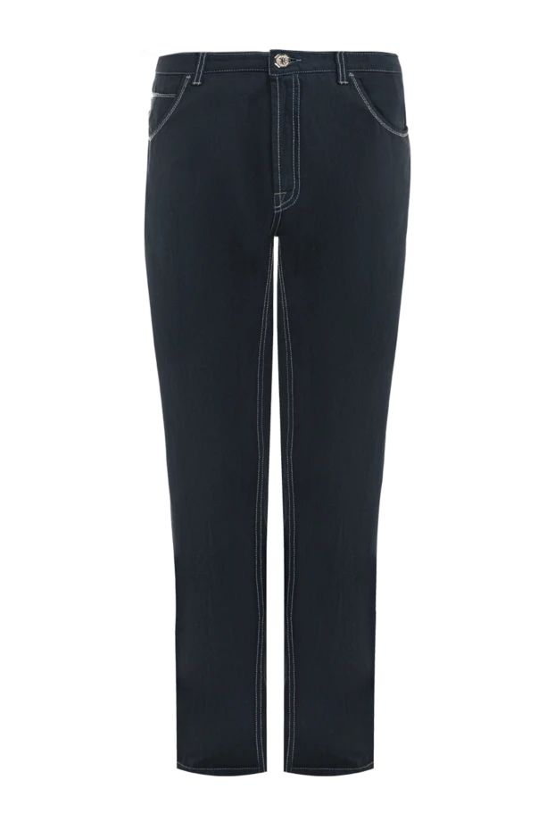 Dark blue cotton jeans with contrasting white stitching - photo 1