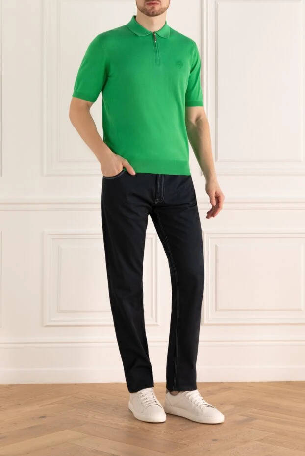 Stefano Ricci темно синие джинсы из хлопка с контрастной белой строчкой 144674 - фото 2