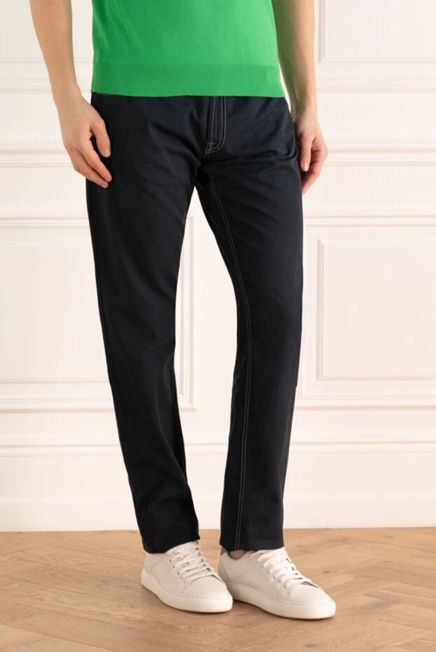 Stefano Ricci темно синие джинсы из хлопка с контрастной белой строчкой 144674 - фото 3