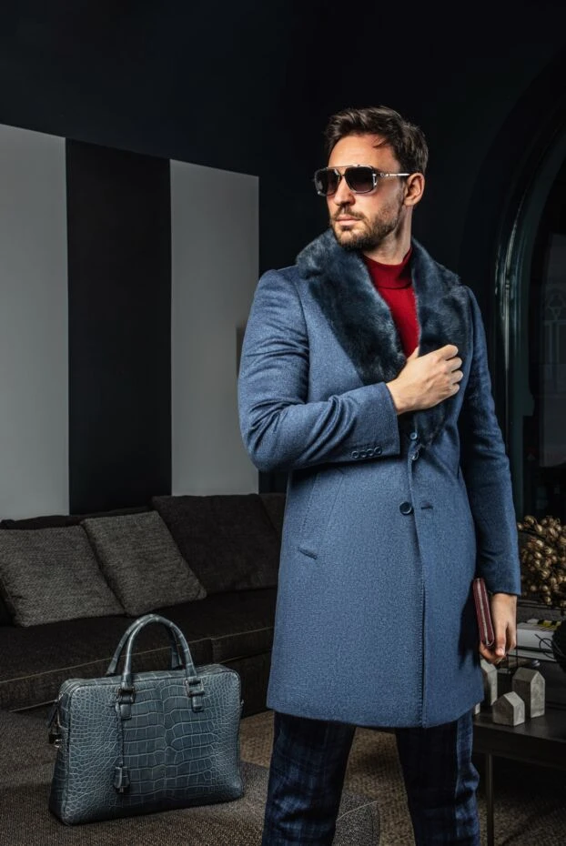 Cesare di Napoli жібек және зығыр мата қосылған жүннен тігілген ерлер көк түсті шалбары 144720 - фото 2