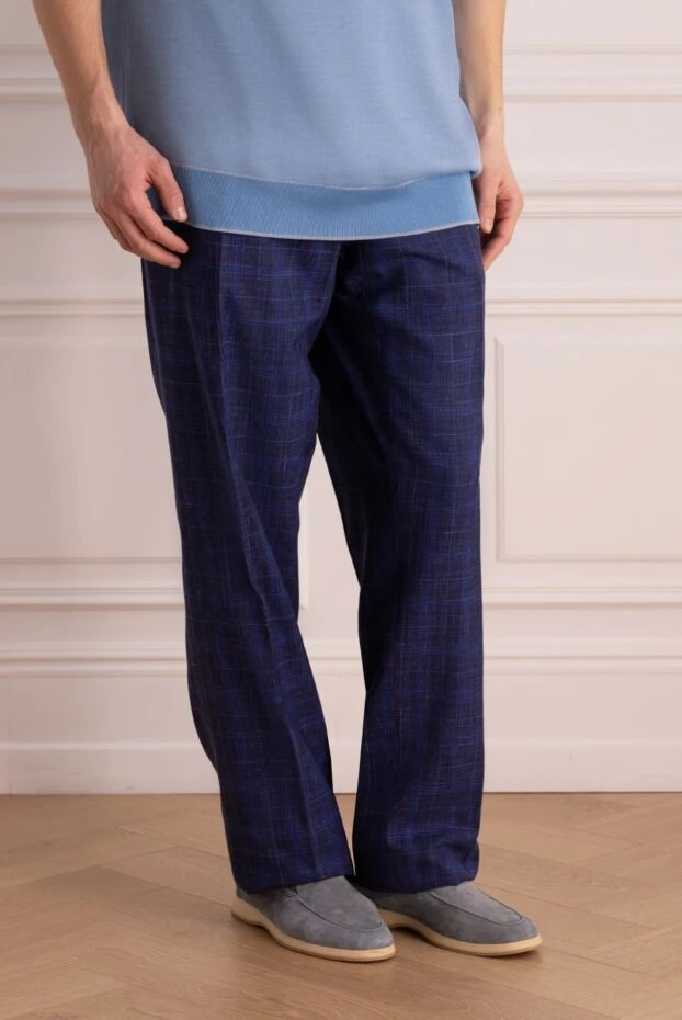 Cesare di Napoli классикалық ерлер шалбары табиғи композициясы бар қара көк 144721 - фото 3