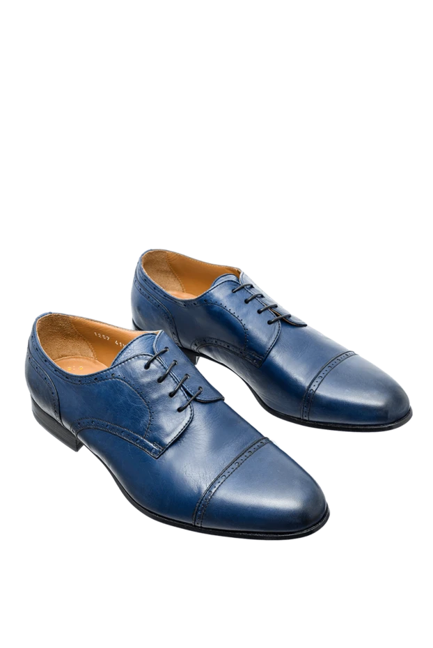 Doucal`s туфли дерби cap-toe светло-синие кожаные с легкой перфорацией мужские 144729 - фото 3