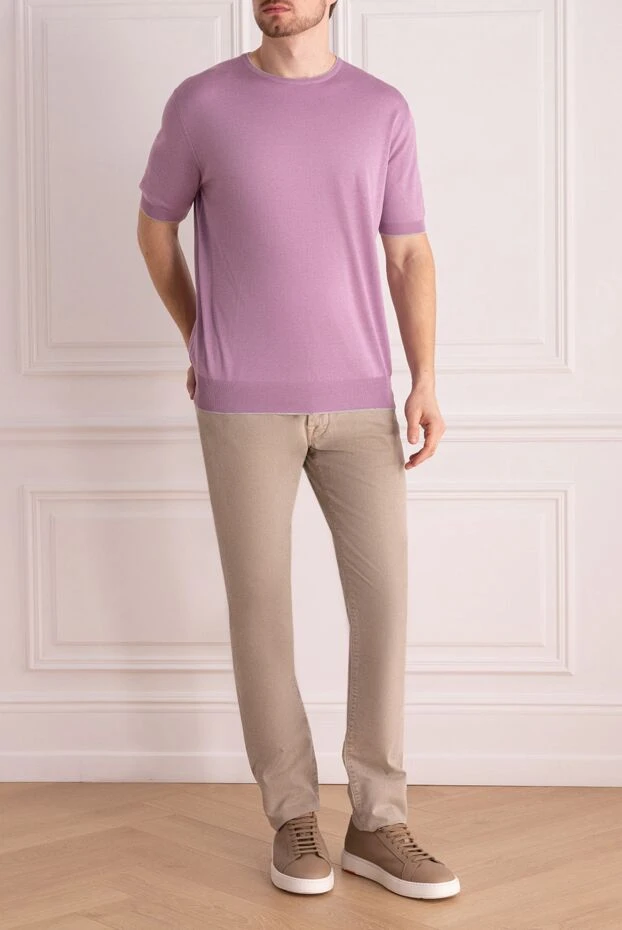 Cesare di Napoli man short sleeve jumper in silk and cotton pink for men купить с ценами и фото 144743 - photo 2