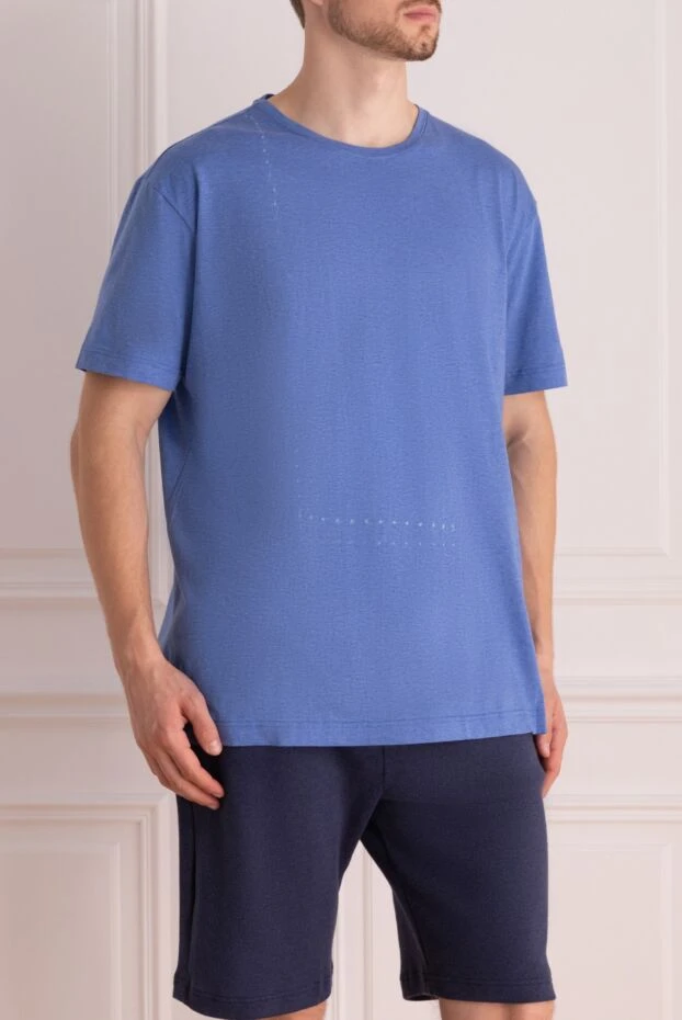 Orian blue cotton t-shirt with microperforation and loose fit 144756 - photo 3
