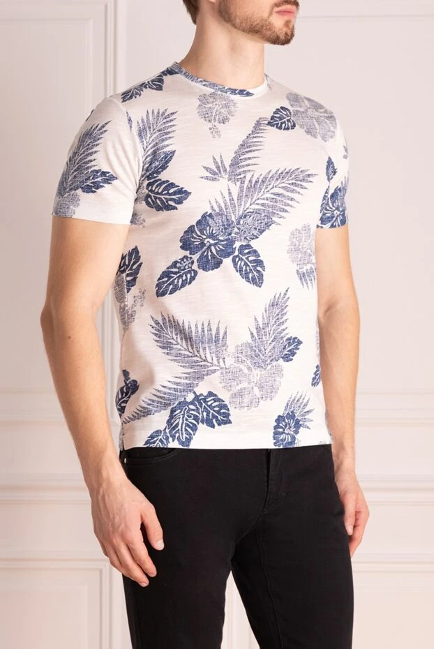 Orian white t-shirt with large blue print of leaves and flowers made of natural cotton 144761 - photo 3