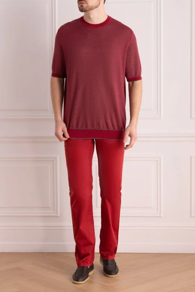 Cesare di Napoli man jumper with short sleeves made of cotton and silk, burgundy for men купить с ценами и фото 144878 - photo 2