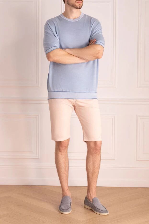 Cesare di Napoli man short sleeve jumper in silk and cotton blue for men купить с ценами и фото 144882 - photo 2