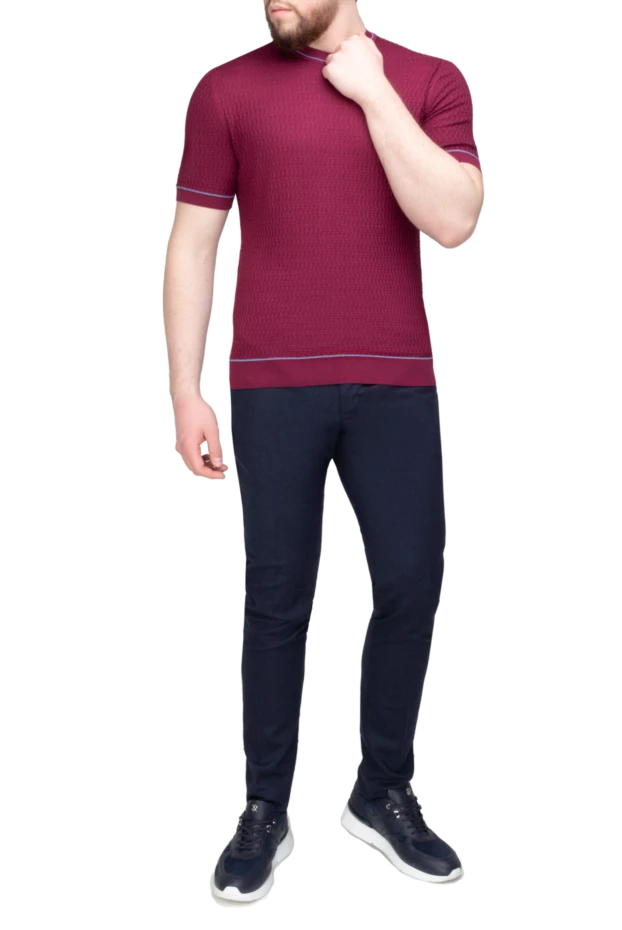 Cesare di Napoli man silk short sleeve jumper burgundy for men купить с ценами и фото 144886 - photo 2