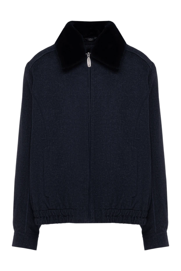 Куртка из кашемира и натуральной кожи синяя мужская - фото 1