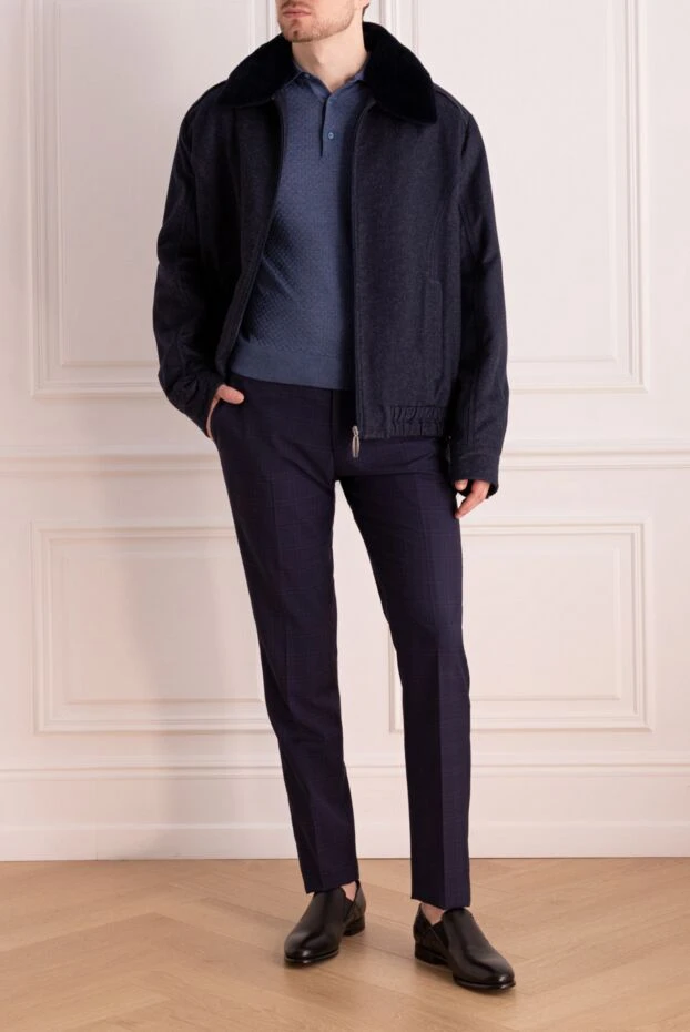 Куртка из кашемира и натуральной кожи синяя мужская - фото 2