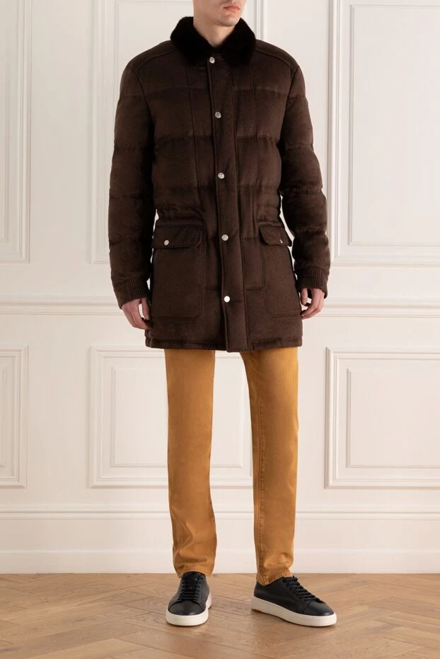 Пуховик мужской из кашемира коричневый - фото 2