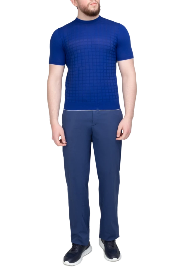 Cesare di Napoli man cotton short sleeve jumper blue for men купить с ценами и фото 144909 - photo 2